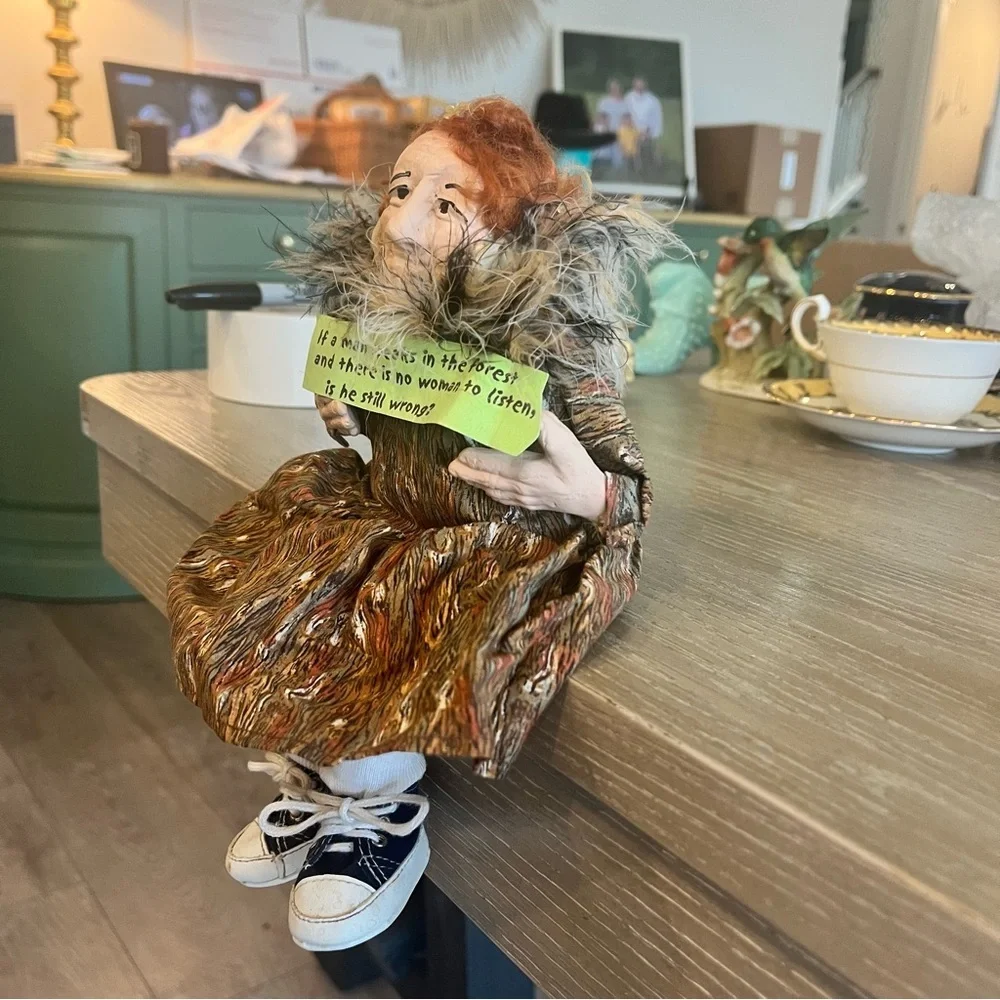Artisan Ceramic Head Doll Shelf Sitter with Funny Saying